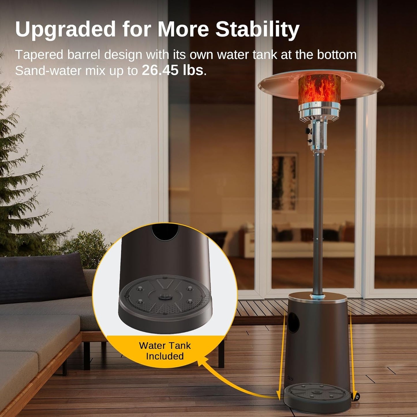 50,000 BTU Patio Heater with Sand Box, Table Design, Double-Layer Stainless Steel Burner, Wheels, Triple Protection System, Outdoor Heater for Home and Residential, Pinecone-2