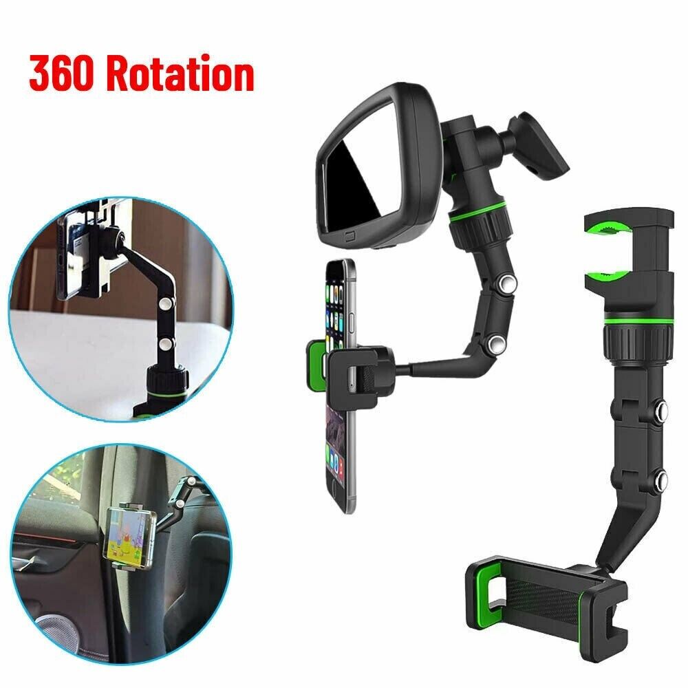 360° Car Rearview Mirror Rotation Adjustable Phone Holder Mount