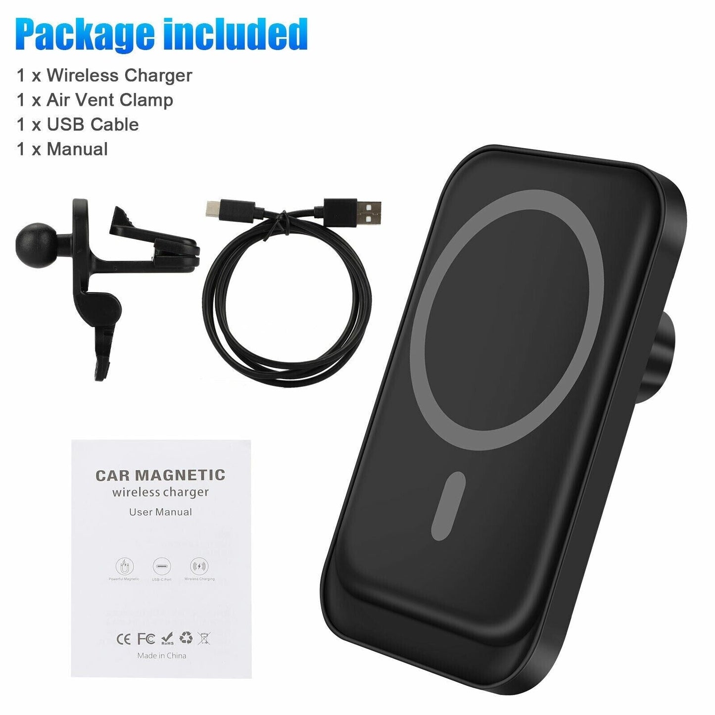 Magnetic Wireless Charger Car Mount Holder For iPhone 12 13 14 Pro Max