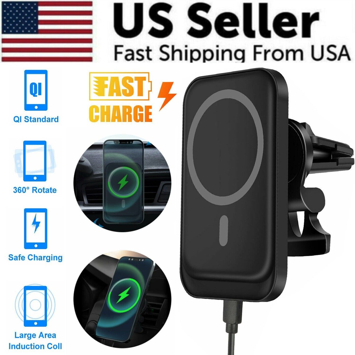 Magnetic Wireless Charger Car Mount Holder For iPhone 12 13 14 Pro Max