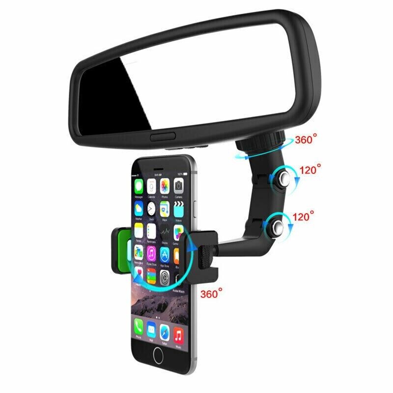 360° Car Rearview Mirror Rotation Adjustable Phone Holder Mount