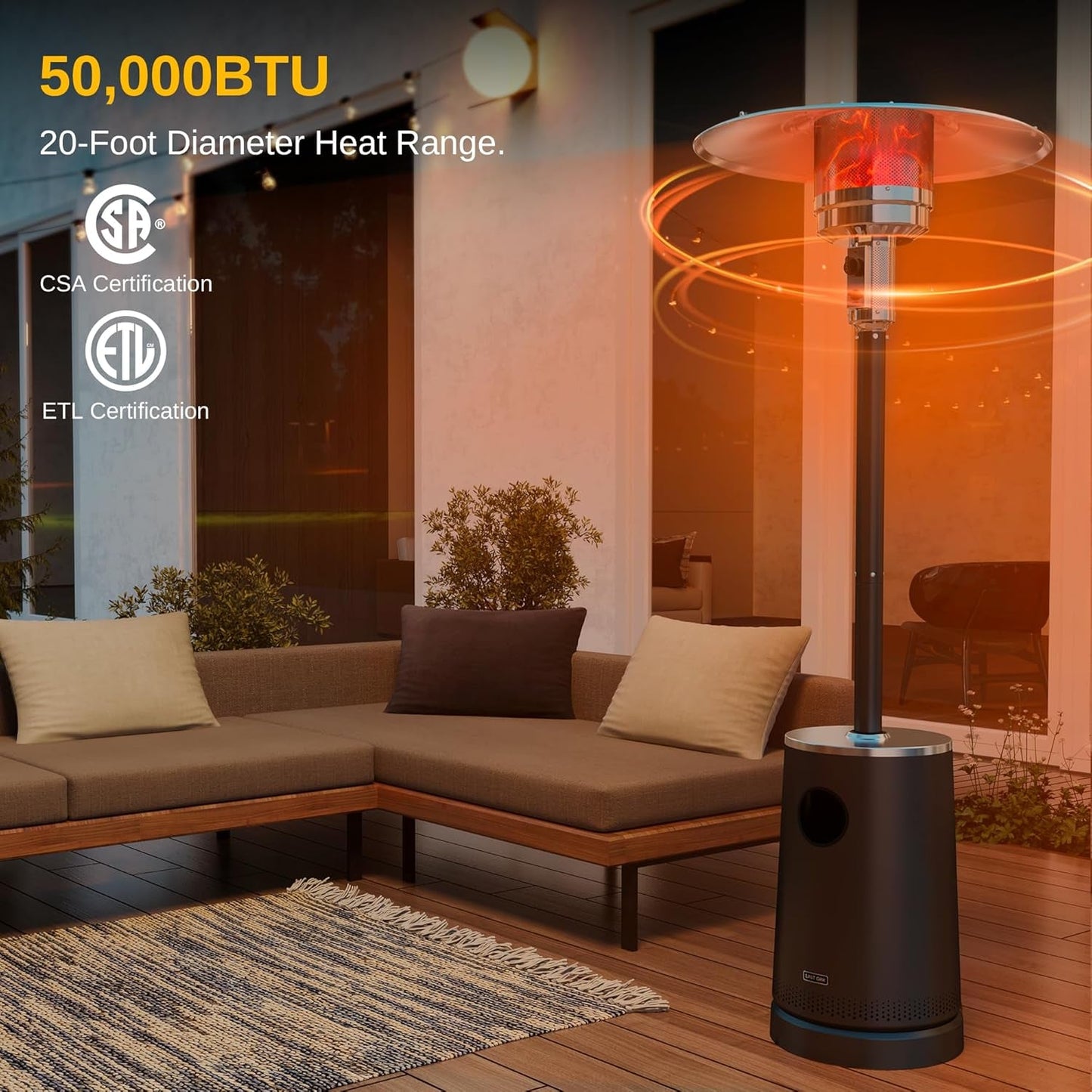 50,000 BTU Patio Heater with Sand Box, Table Design, Double-Layer Stainless Steel Burner, Wheels, Triple Protection System, Outdoor Heater for Home and Residential, Pinecone-1