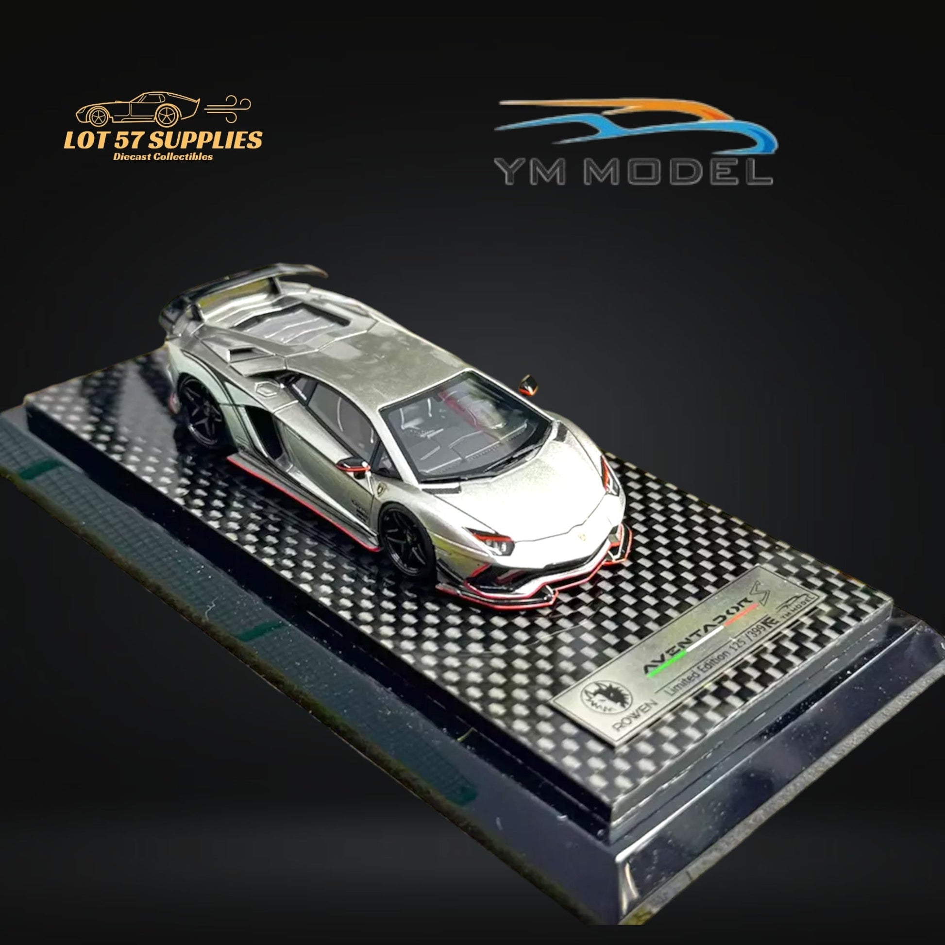 YM Model Lamborghini Aventador S Rowen Silver & Red Line 1:64-4