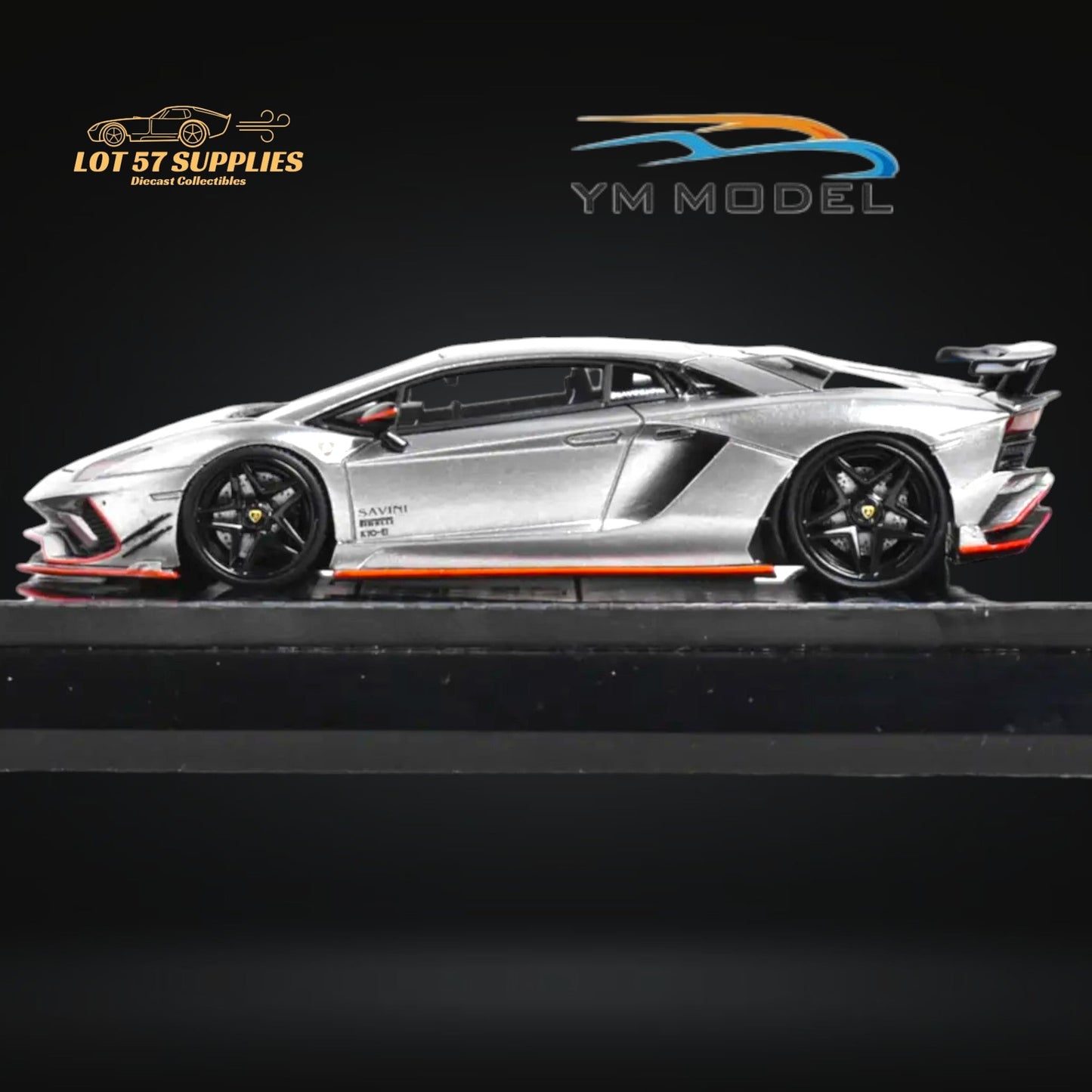 YM Model Lamborghini Aventador S Rowen Silver & Red Line 1:64-1