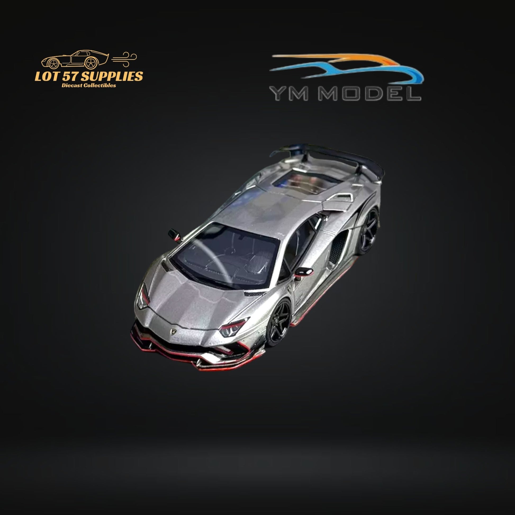 YM Model Lamborghini Aventador S Rowen Silver & Red Line 1:64-3